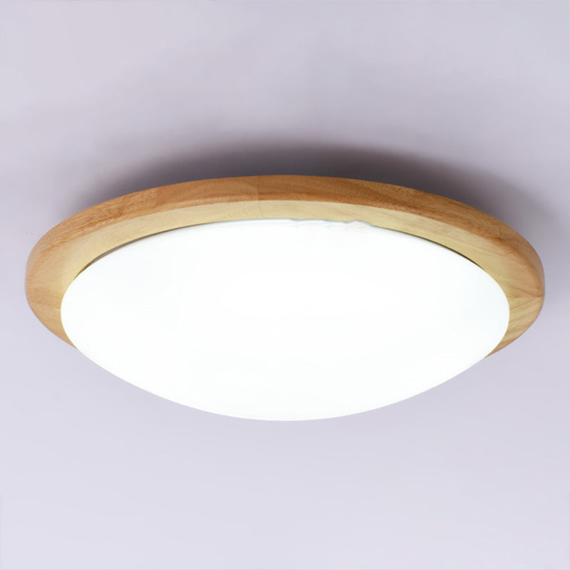 Round Shade Wood Flush Plafond Light Style moderne 1 Light Flush Mount Mount Fixture Brown