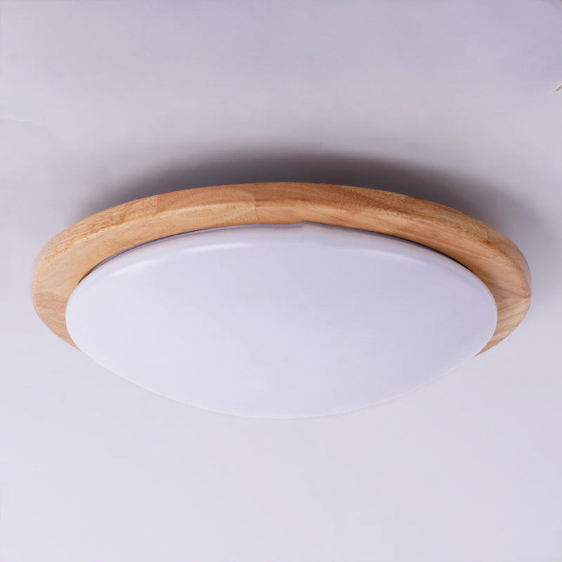 Round Shade Wood Flush Plafond Light Style moderne 1 Light Flush Mount Mount Fixture Brown