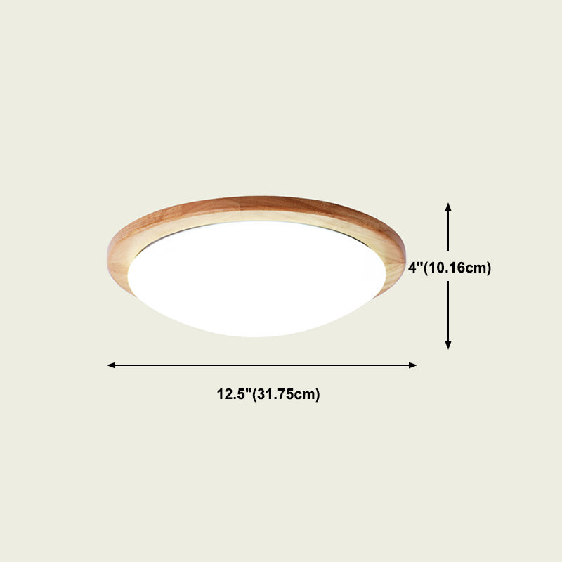 Sombra redonda de madera al ras del techo estilo moderno 1 accesorio de montaje de luz de luz en marrón