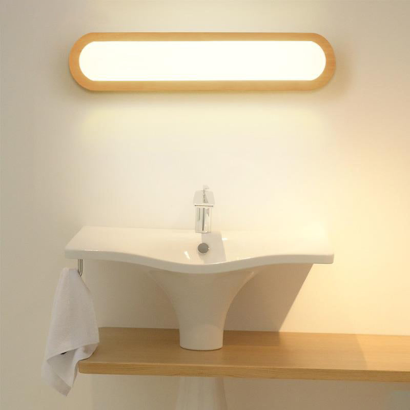 Accesorios modernos de iluminación de tocador de baño LED de pared de madera.