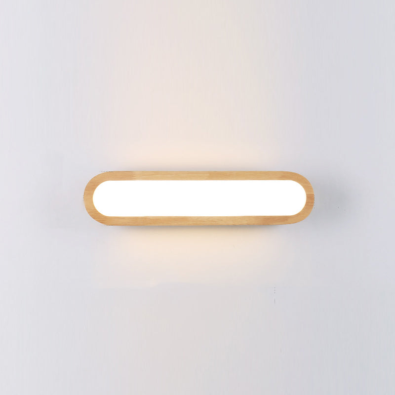 Accesorios modernos de iluminación de tocador de baño LED de pared de madera.