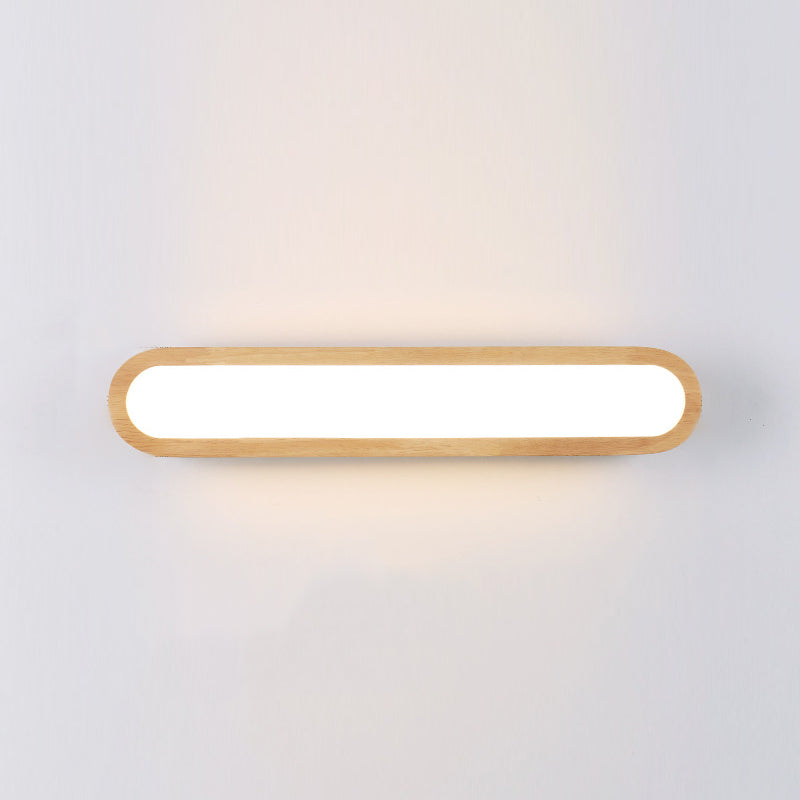 Accesorios modernos de iluminación de tocador de baño LED de pared de madera.