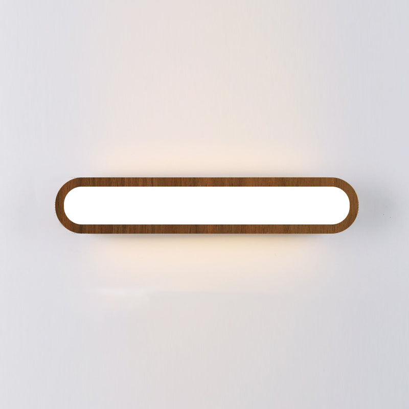 Accesorios modernos de iluminación de tocador de baño LED de pared de madera.