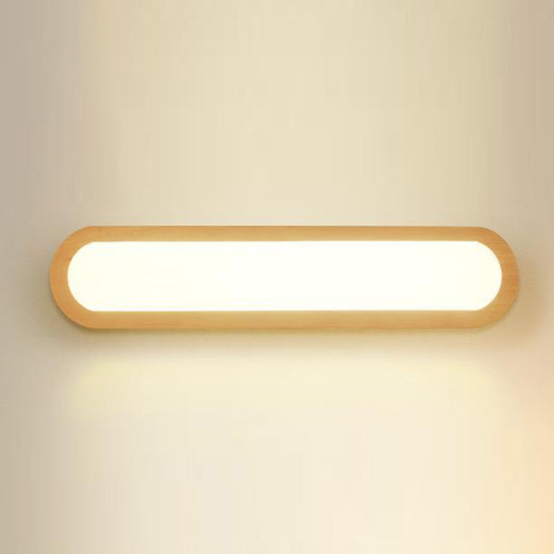 Accesorios modernos de iluminación de tocador de baño LED de pared de madera.