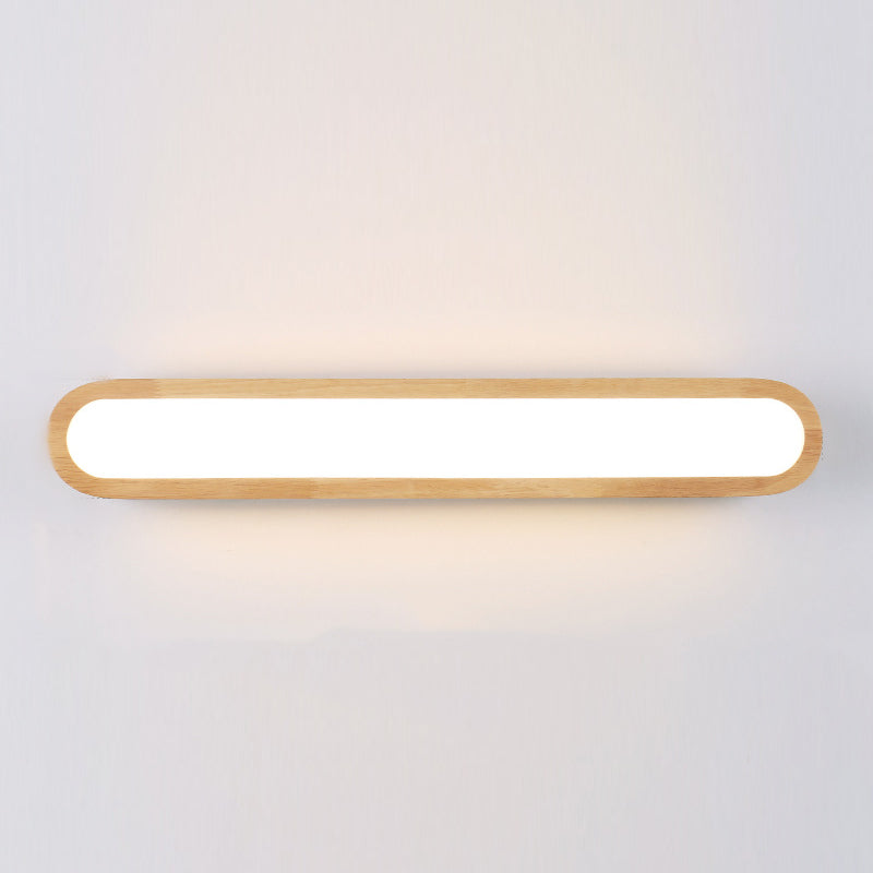 Accesorios modernos de iluminación de tocador de baño LED de pared de madera.