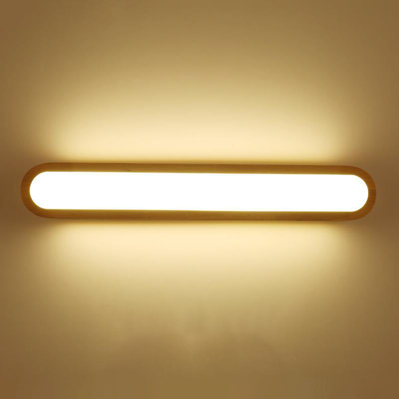 Accesorios modernos de iluminación de tocador de baño LED de pared de madera.