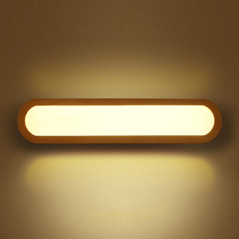 Accesorios modernos de iluminación de tocador de baño LED de pared de madera.