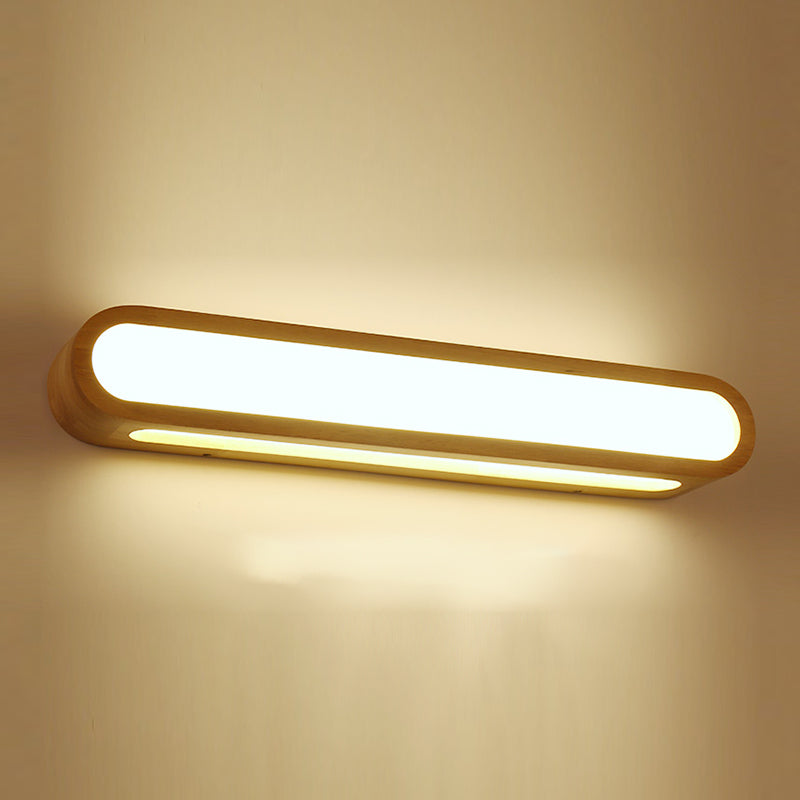 Accesorios modernos de iluminación de tocador de baño LED de pared de madera.