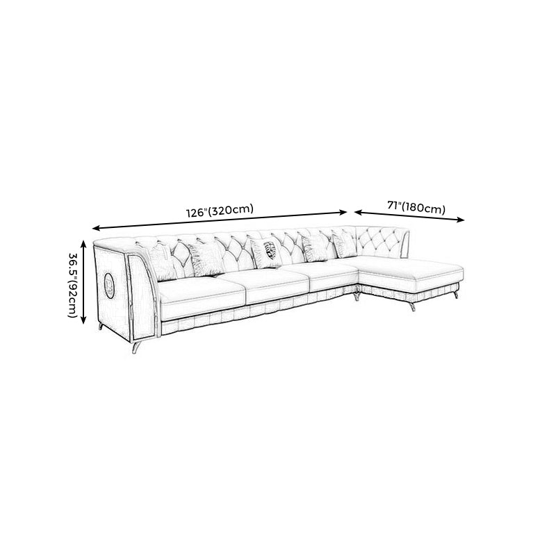 Recessed Arm Tufted Back Furniture Sectionals Pleated Genuine Leather Sectional Sofa Set