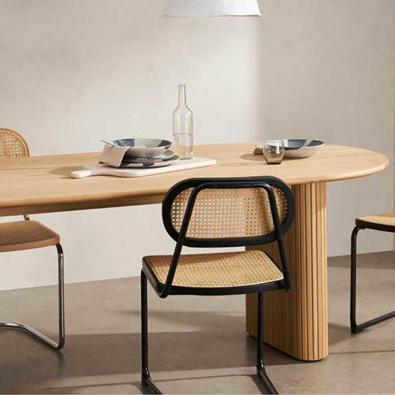 Modern Solid Wood Dining Table Oval Table with Double Pedestal