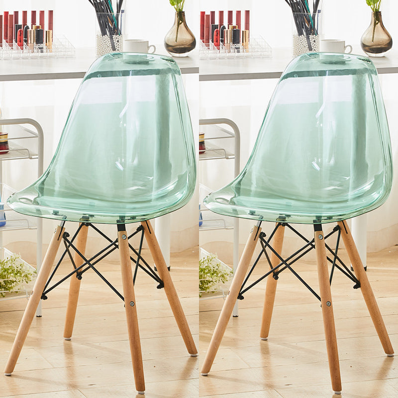 Scandinavian Plastic Dining Room Side Chair Solid Back Chair with Wood Legs