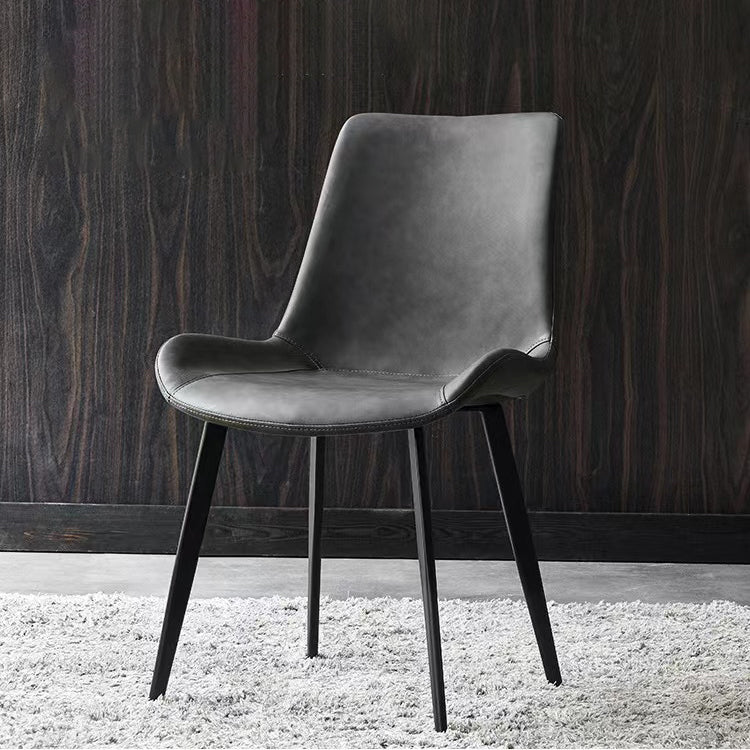 Minimalist Faux Leather Side Chair for Home Solid Back Chair