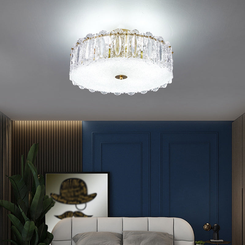 Metal Ceiling Light Fixtures Traditional Drum Ceiling Flush Mount Lamp with Glass Shade