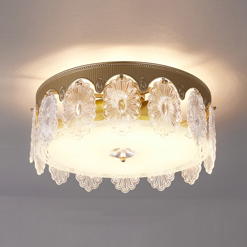 Metal Ceiling Light Fixtures Traditional Drum Ceiling Flush Mount Lamp with Glass Shade