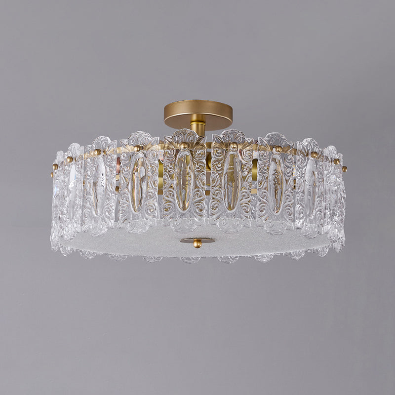 Metal Ceiling Light Fixtures Traditional Drum Ceiling Flush Mount Lamp with Glass Shade