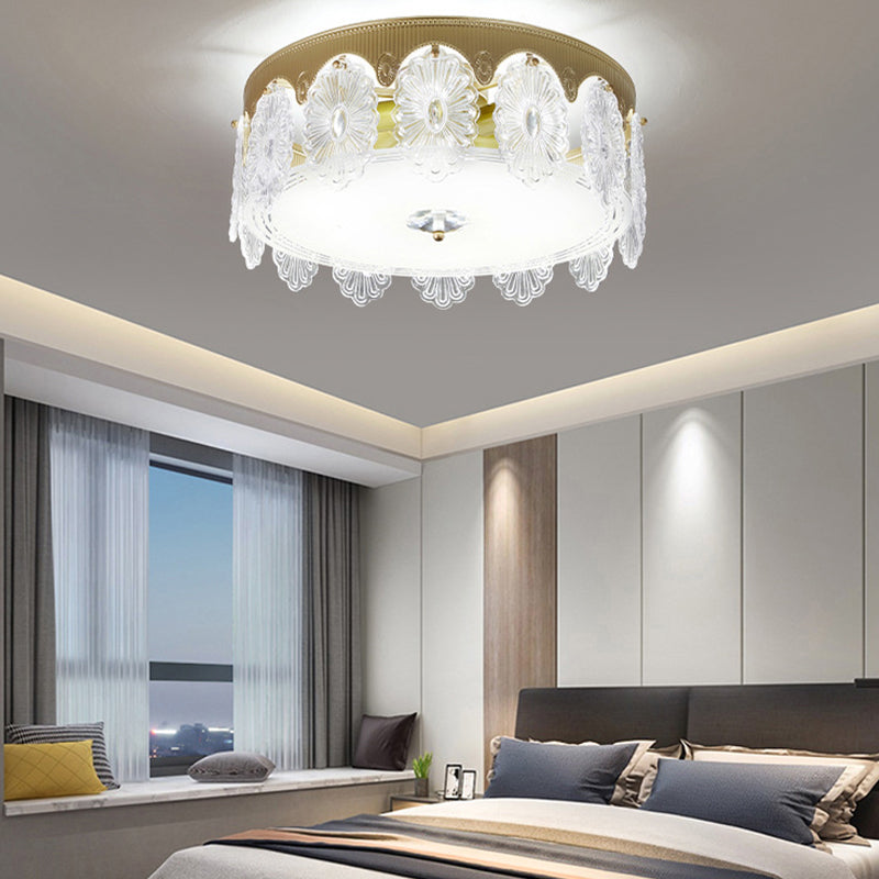 Metal Ceiling Light Fixtures Traditional Drum Ceiling Flush Mount Lamp with Glass Shade