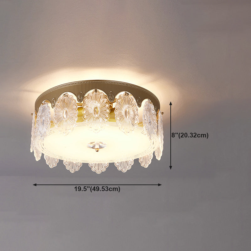 Metal Ceiling Light Fixtures Traditional Drum Ceiling Flush Mount Lamp with Glass Shade