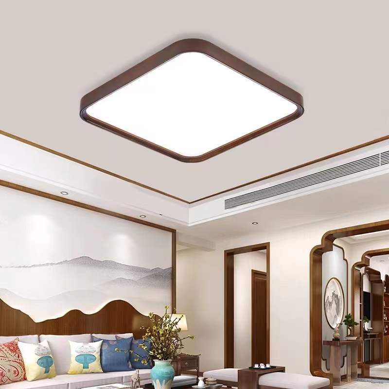 Geometry Shape LED Ceiling Lamp Modern Wood 1 Light Flush Mount for Living Room Study