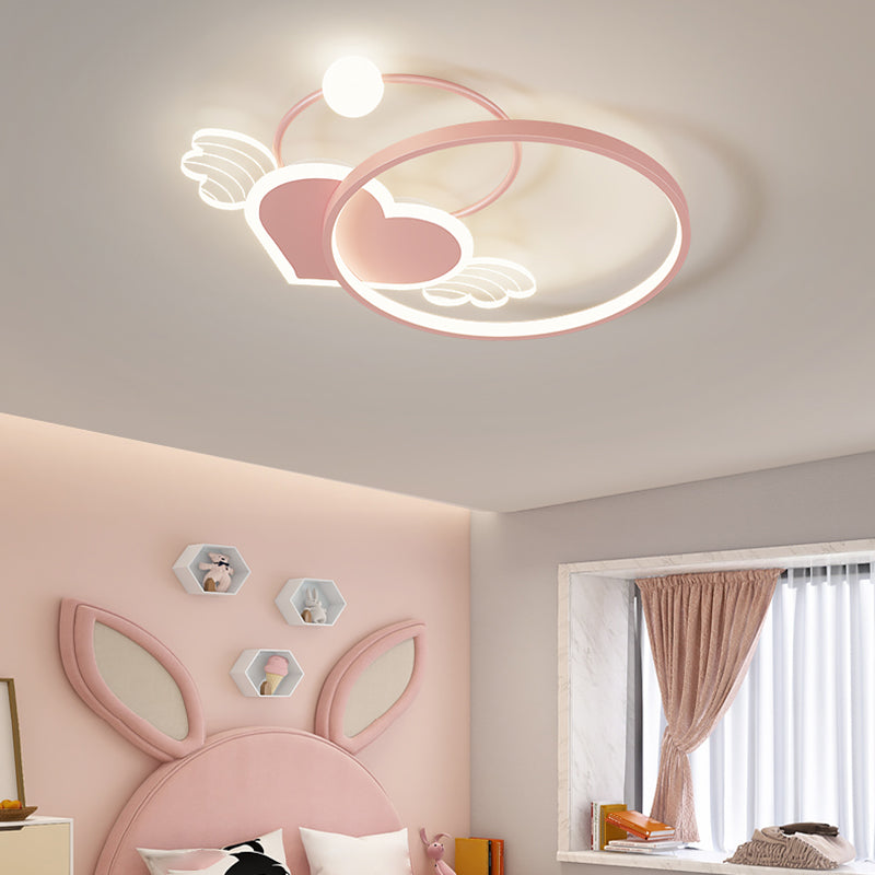 Forma rotonda in metallo a filo monte leggero stile per bambini a 5 luci a filo a sfioramento del soffitto in rosa