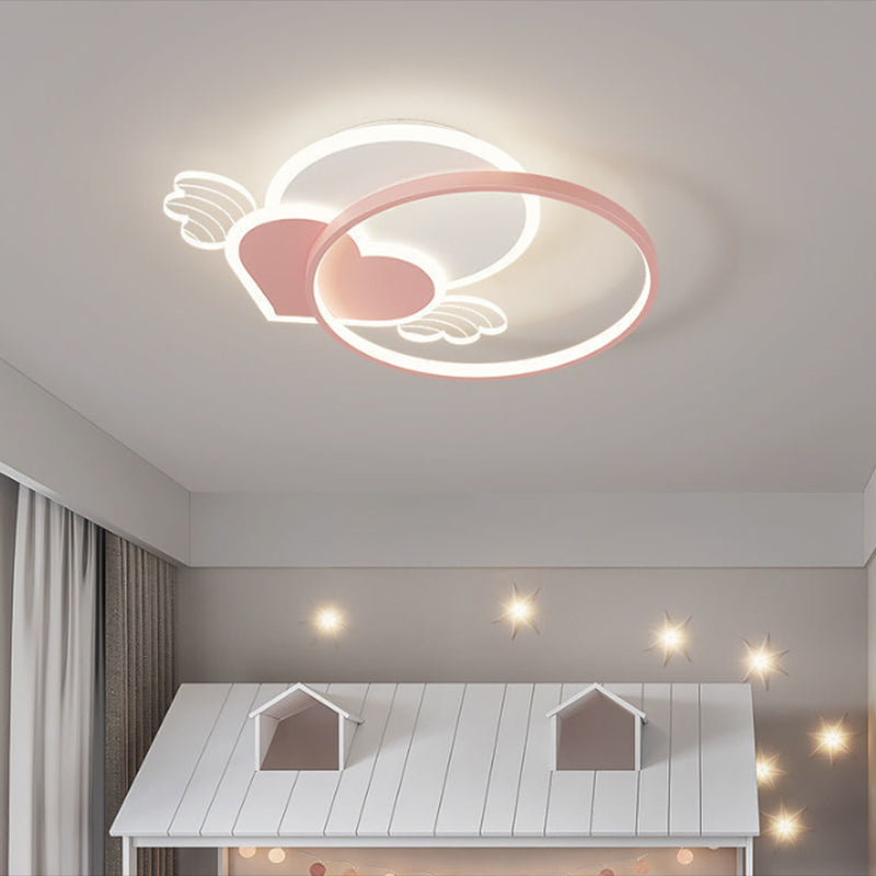 Forma rotonda in metallo a filo monte leggero stile per bambini a 5 luci a filo a sfioramento del soffitto in rosa