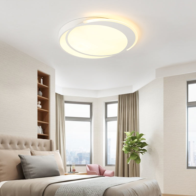 Metal Round Shape Flush Mount Light Modern 1-Light Flush Mount Ceiling Light in White