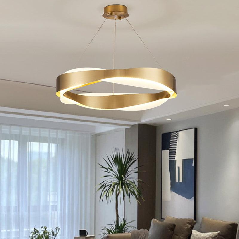 1-Light Suspension Light Postmodern Ring Shape Metal Chandelier Light Fixtures in Gold