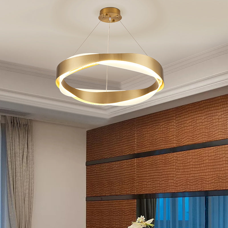 1-Light Suspension Light Postmodern Ring Shape Metal Chandelier Light Fixtures in Gold