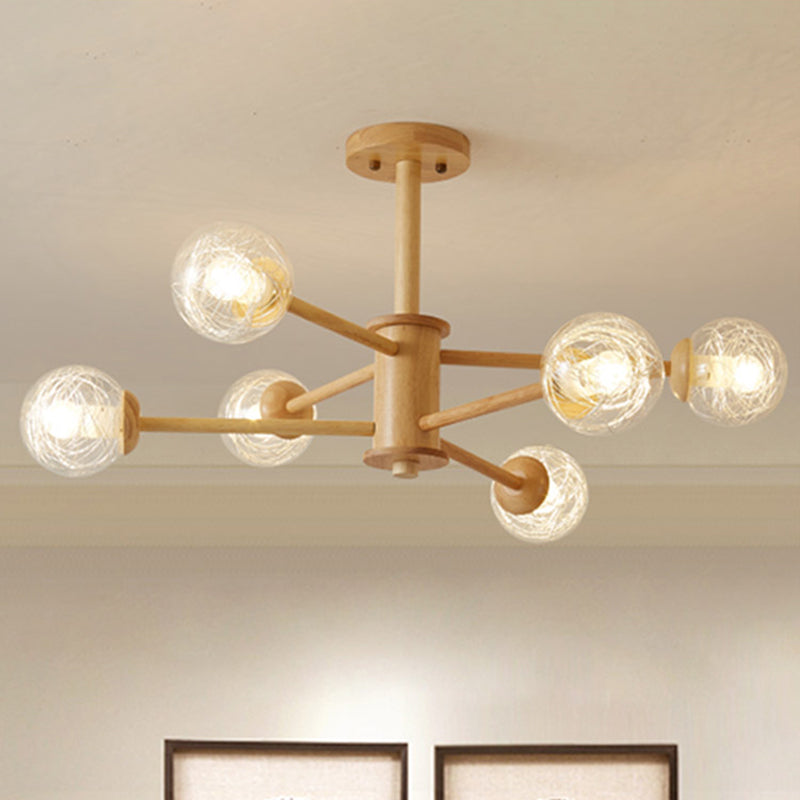 Spherical Shape Pendant Chandeliers Modern Wood Hanging Chandeliers