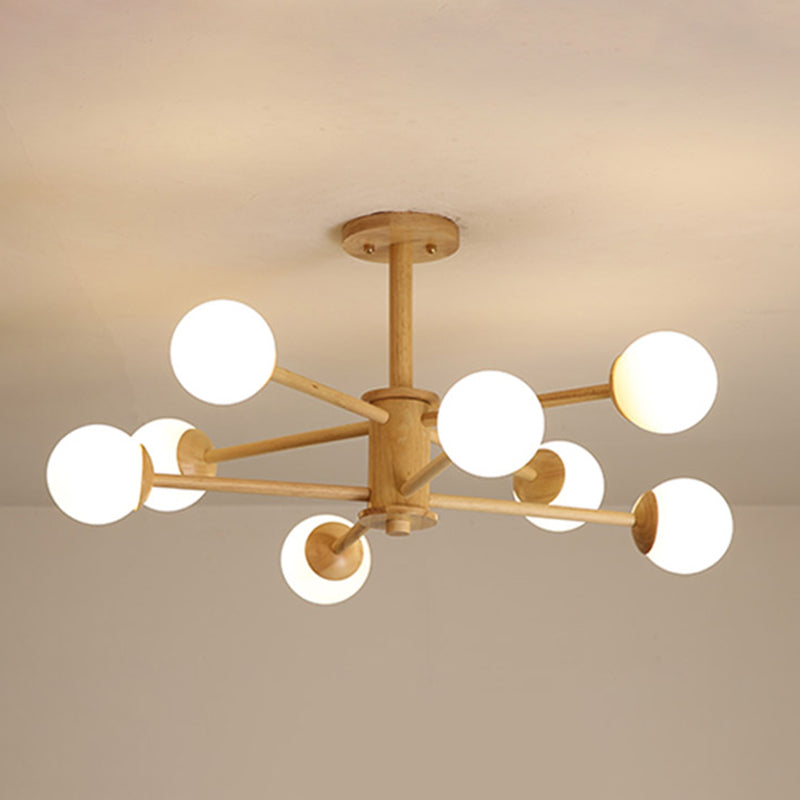 Spherical Shape Pendant Chandeliers Modern Wood Hanging Chandeliers