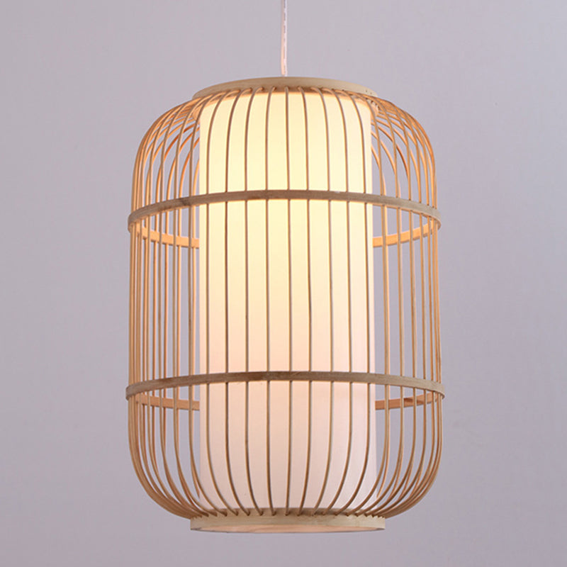 Asia 1-Light Down Lighting Bamboo Cylinder Hanging Pendant Light for Tea Room