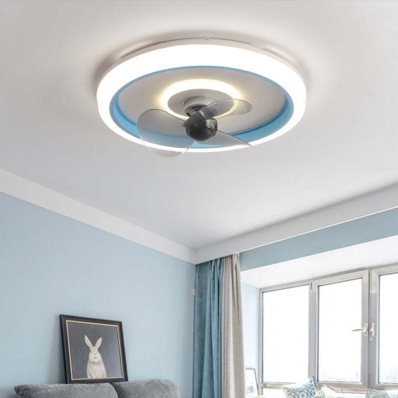 Round Shape Metal Ceiling Fan Lamp Modern Style 2 Lights Ceiling Fans