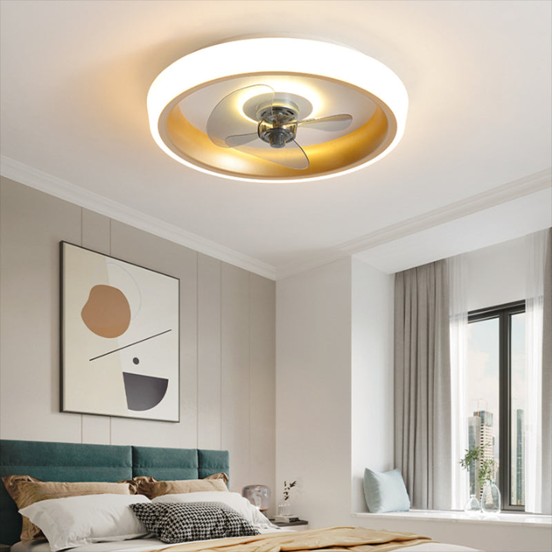 Round Shape Metal Ceiling Fan Lamp Modern Style 2 Lights Ceiling Fans