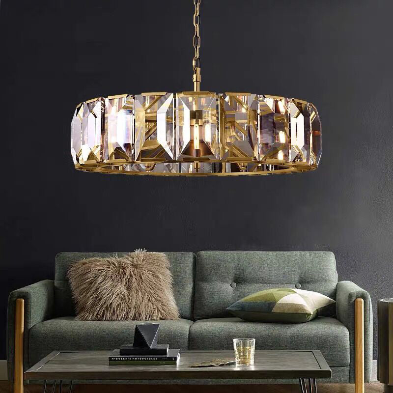 Lustre en forme de tambour de style moderne lustre en cristal clair pour chambre à coucher