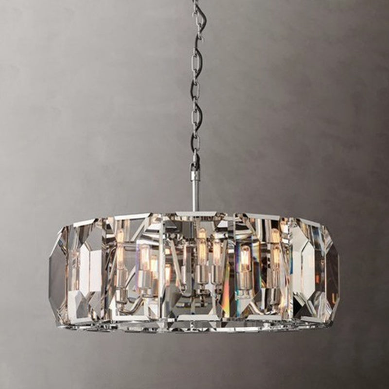 Lustre en forme de tambour de style moderne lustre en cristal clair pour chambre à coucher