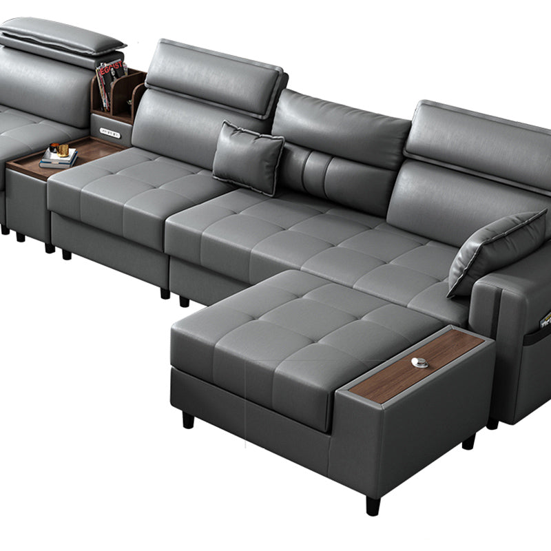 Square Arm Grey Cushion Back Contemporary Storage Adjustable Living Room Sofa