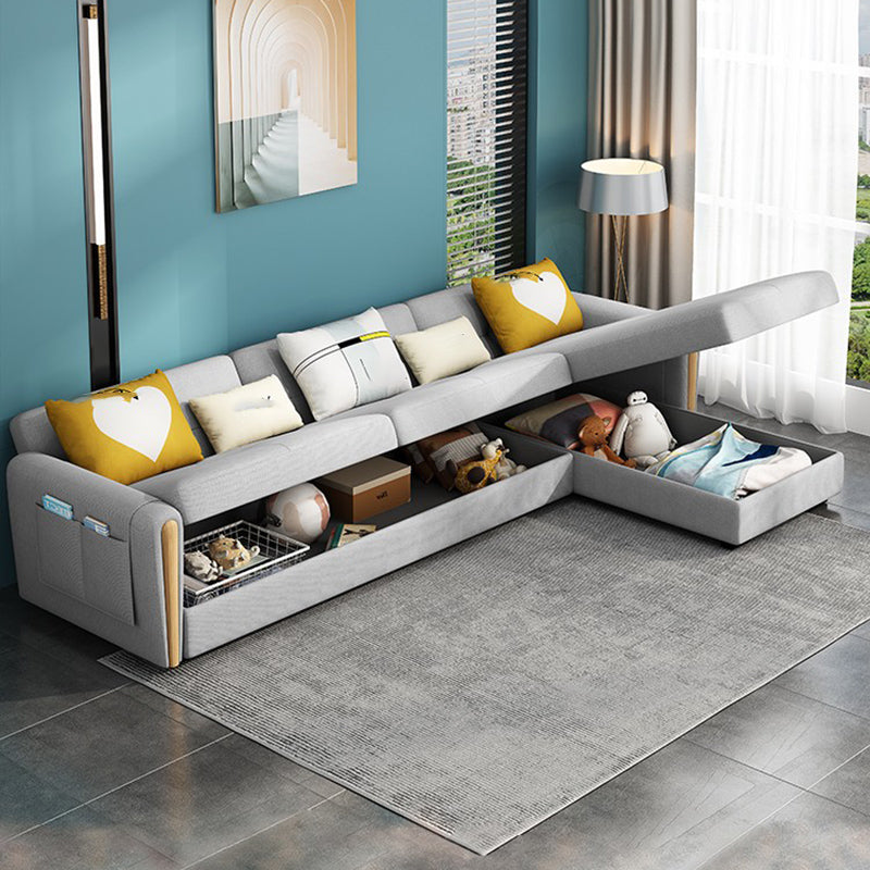 Contemporary Tight Back Sectional Gray Square Arm Sofa and Chaise