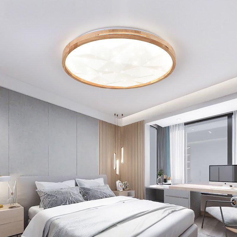 1 Light Circle Ceiling Light Modern Style Wood Ceiling Lighting for Living Room