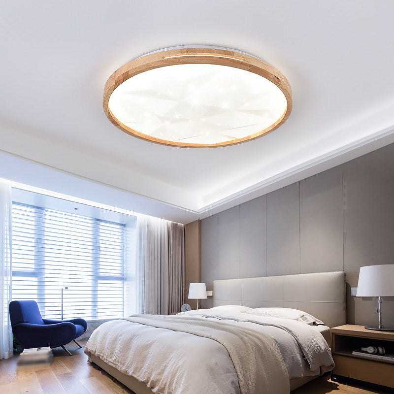 1 Light Circle Ceiling Light Modern Style Wood Ceiling Lighting for Living Room