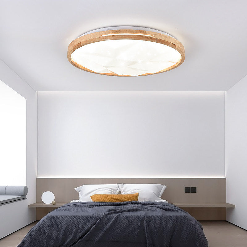 1 Light Circle Ceiling Light Modern Style Wood Ceiling Lighting for Living Room