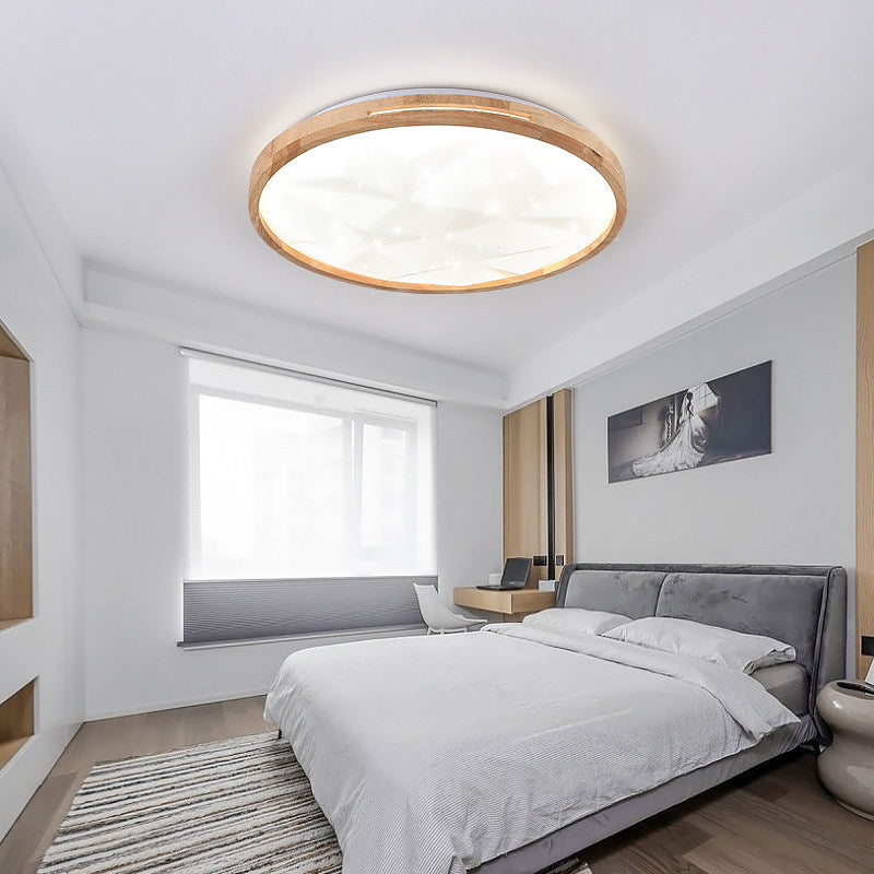 1 Light Circle Ceiling Light Modern Style Wood Ceiling Lighting for Living Room