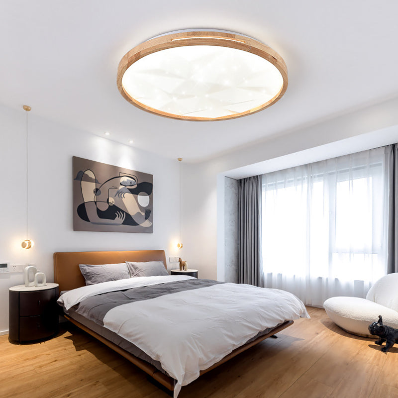 1 Light Circle Ceiling Light Modern Style Wood Ceiling Lighting for Living Room