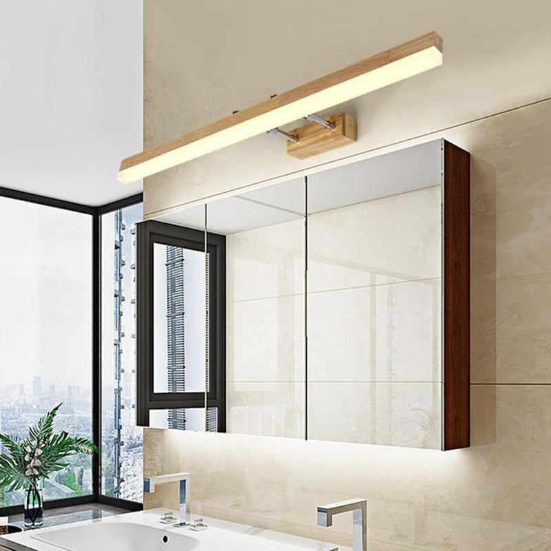 Luz de tocador de madera nórdica Luz de espejo LED de luz simple recta para el baño