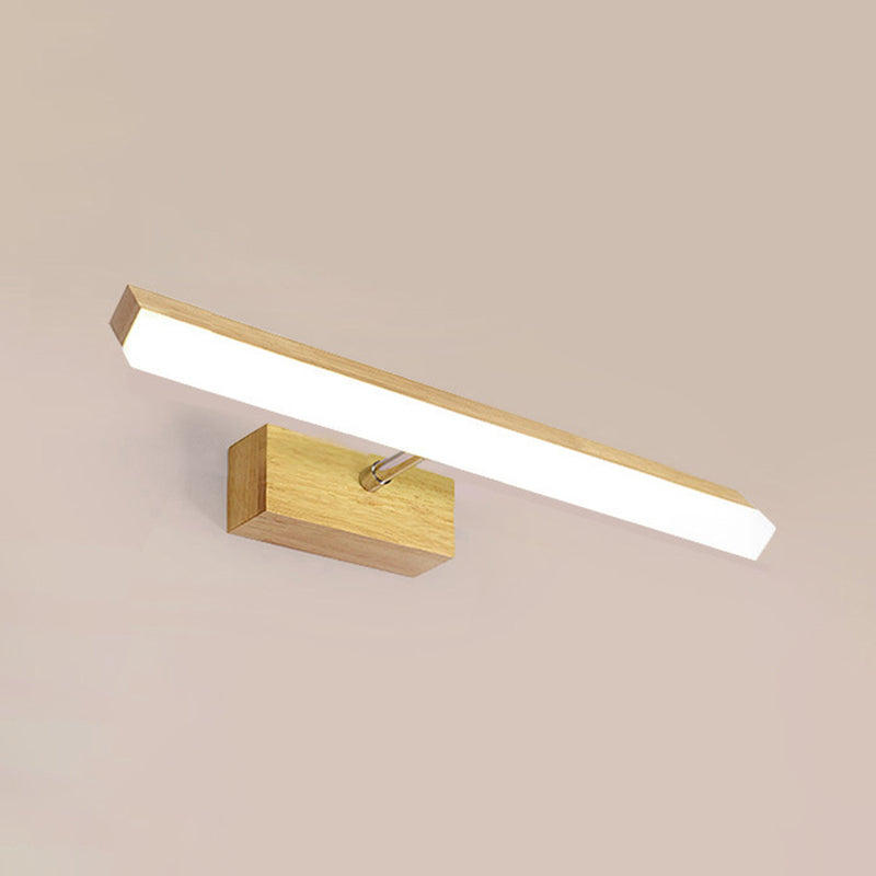 Luz de tocador de madera nórdica Luz de espejo LED de luz simple recta para el baño