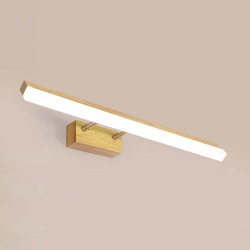 Luz de tocador de madera nórdica Luz de espejo LED de luz simple recta para el baño