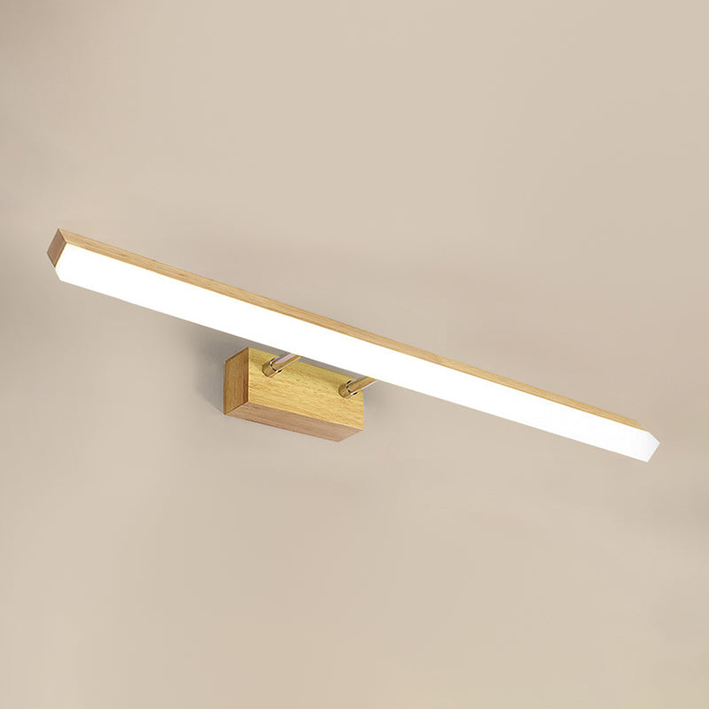 Luz de tocador de madera nórdica Luz de espejo LED de luz simple recta para el baño