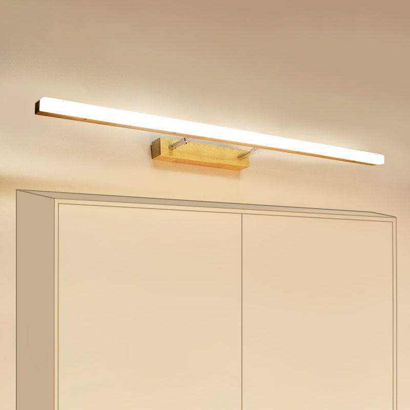 Luz de tocador de madera nórdica Luz de espejo LED de luz simple recta para el baño