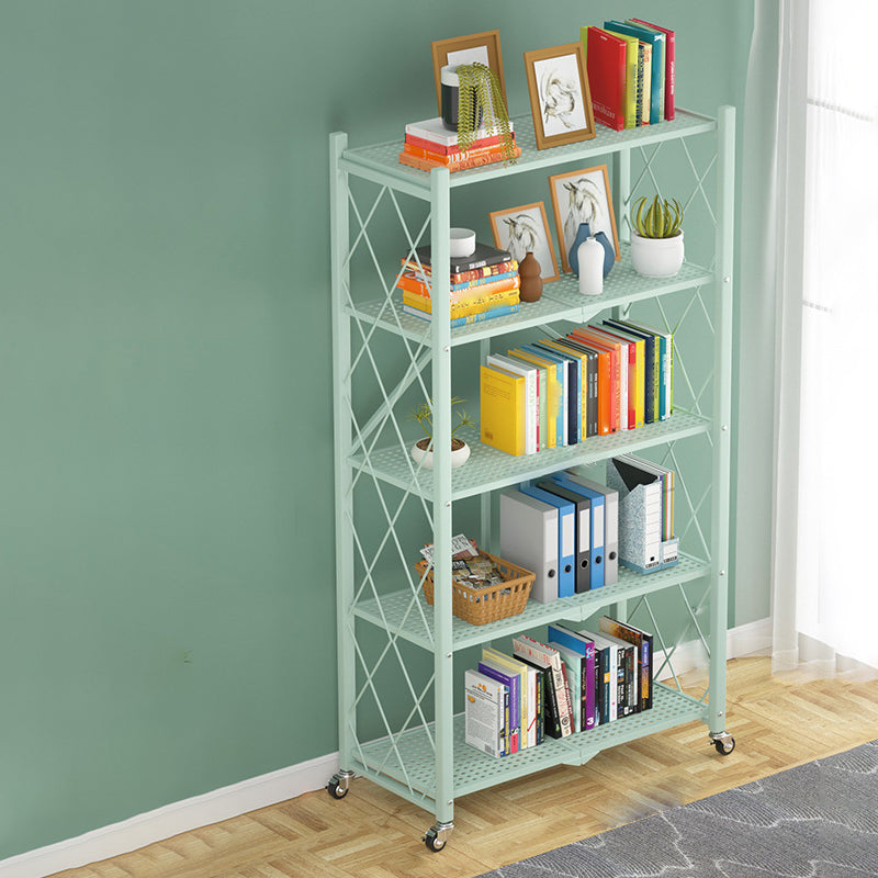 Industrial Open Etagere Bookshelf Steel Bookshelf with Caster Wheels