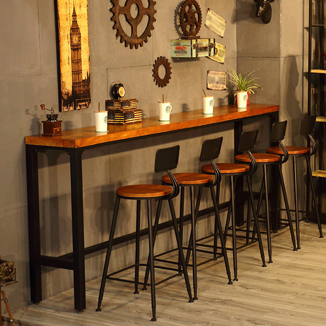 Pine Wood Bar Table Industrial Bar Table with Trestle Base in Black