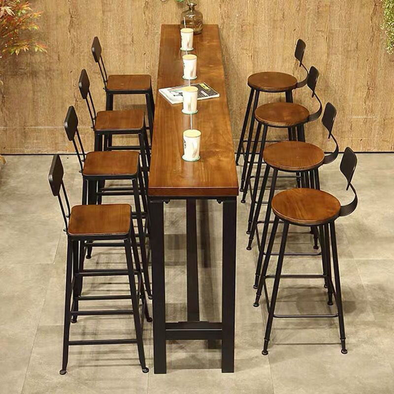 Solid Wood Bar Dining Table Industrial Rectangle Bar Table with Trestle Base in Black