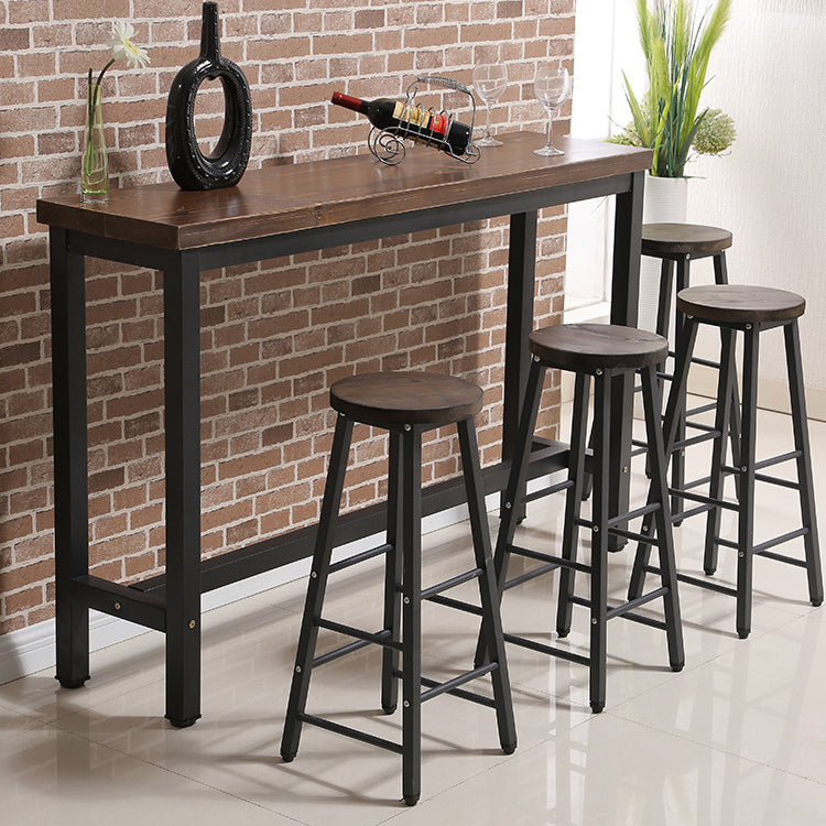 Solid Wood Bar Dining Table Industrial Rectangle Bar Table with Trestle Base in Black